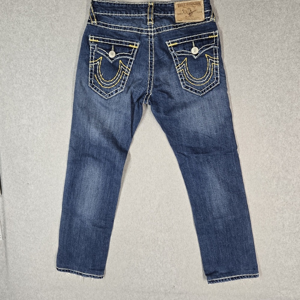 True Religion Men Jeans 32 Blue Denim Embroidered RICKY Thick Stitches USA